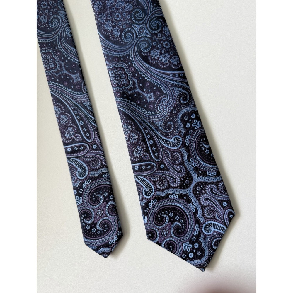 Giorgio Brutini Collezione Navy Purple Paisley Jacquard Hand Made Tie Necktie